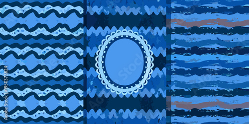 Abstract blue patterns chevron frame and striped backgrounds