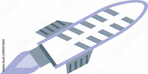 Stylized illustration of a space rocket with prominent exhaust flames