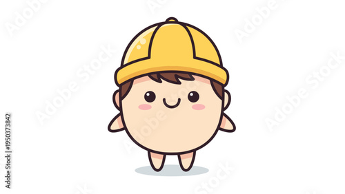 A cute cartoon character of a young boy wearing a bright yellow construction hard hat for safety Vector