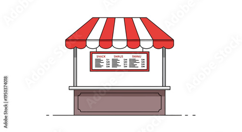 Street Food Stall with Menu Board, Red and White Awning, Outdoor Kiosk