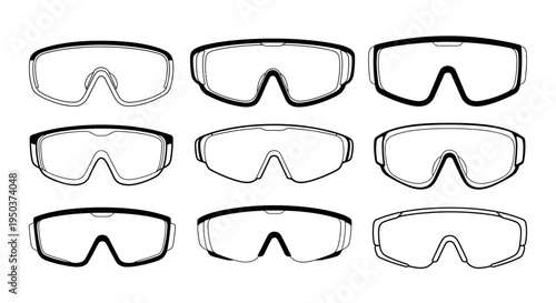 Set of Protective Goggles, Safety Eyewear, Industrial and Sports Gear Icons