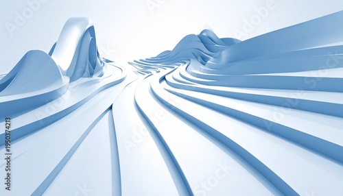 Abstract digital landscape with flowing lines and soft blue tones, modern art.