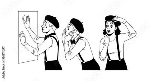 Mime Artist Applying Makeup and Performing Illusion of Invisible Wall