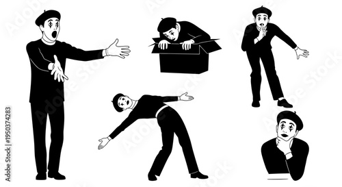 Mime Artist Performing Various Gestures and Expressions