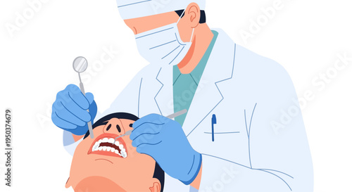 Dentist examining patient's teeth with tools, close-up on dental checkup