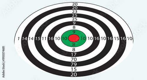 Dartboard with scoring zones and numbers for target practice and games