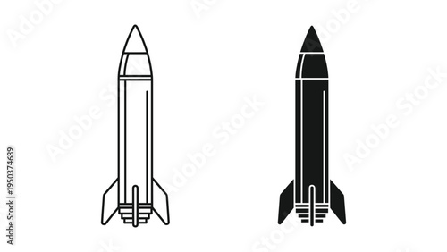 Rocket Silhouette and Outline Icons: Space Exploration, Military, Technology and Future Concepts