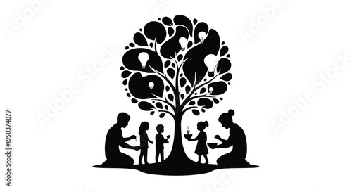 Tree silhouette vector illustration of family and love in nature