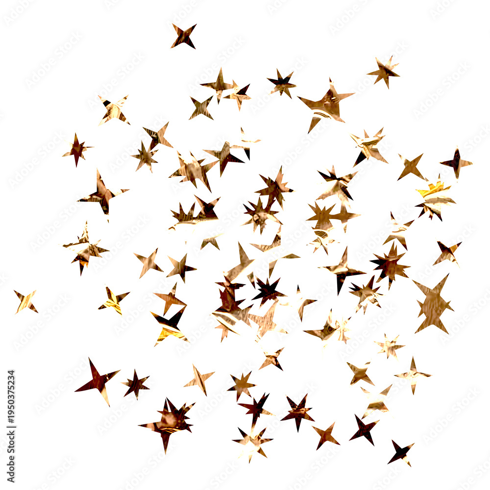 Fototapeta premium Scattered golden star confetti isolated on transparent background