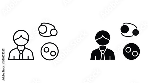 Business man icon with astrology zodiac signs Cancer and Moon symbols
