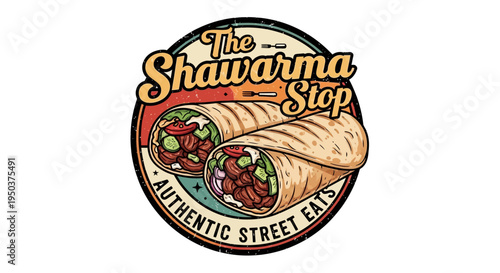 The Shawarma Stop Authentic Street Eats Logo - Retro Design with Delicious Wraps