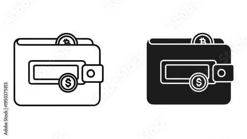 Bitcoin and Dollar Coins in Wallet Icon - Cryptocurrency and Finance Concept