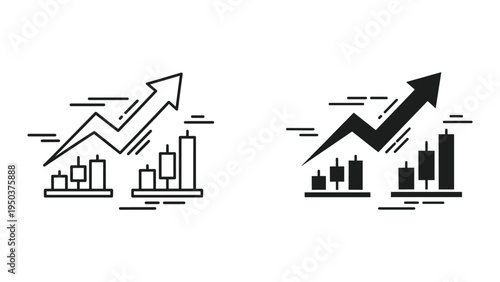 Financial Growth Chart with Arrow and Candlestick Icons - Upward Trend