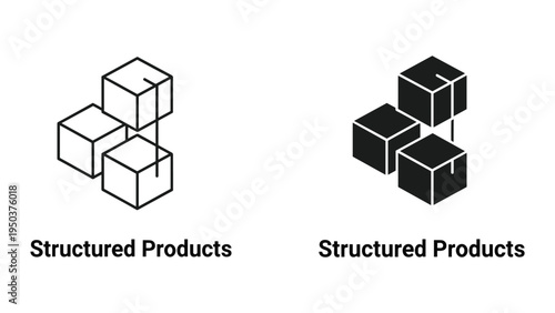 Two Structured Products Icons: Outline and Solid Fill Cubes, Isolated on White