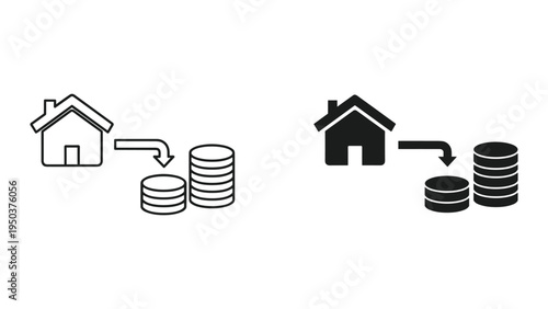 House and Coins Icon: Home Investment, Real Estate Finance, Savings, and Expenses Concept