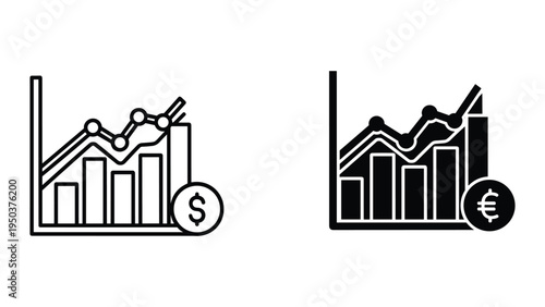 Financial Graph Icons with Dollar and Euro Symbols - Upward Trend