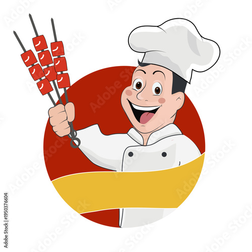 Red meat shashlik shish kebab and cook vector illustration logo