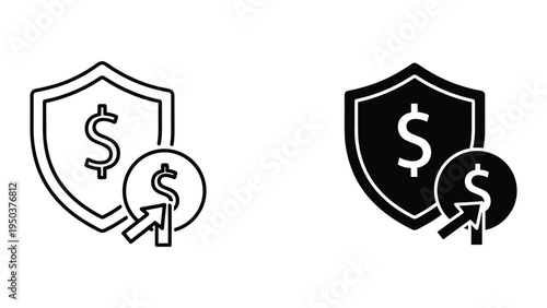 Financial Security and Investment Growth Icons: Shield with Dollar Sign and Upward Arrow