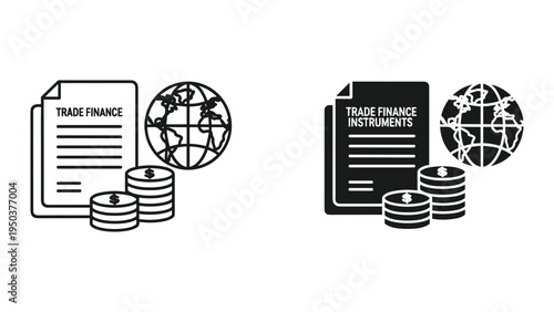 Trade Finance Concept: Global Business, International Trade, Financial Instruments, Coins, Globe
