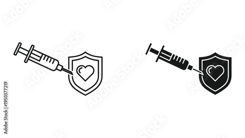 Syringe with Heart on Shield Icon - Health Protection, Vaccination, Medical Care, Safety, Disease Prevention