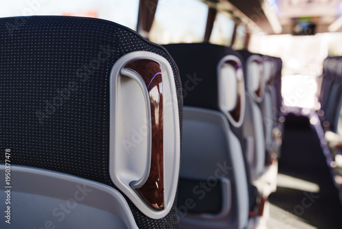 Interior view of bus seats showing design and layout during travel time