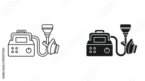 Nebulizer Machine with Mask and Tube Icons Set. Medical Device for Respiratory Treatment. Vector Illustration.