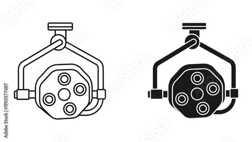 Surgical Lamp Icon Set: Line Art and Silhouette of Medical Operating Room Light