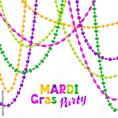 Mardi Gras party background with beads. Carnival illustration for traditional holiday or festival.