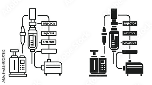 Chromatography System Icon: HPLC, GC, Chemical Analysis, Lab Equipment Icons