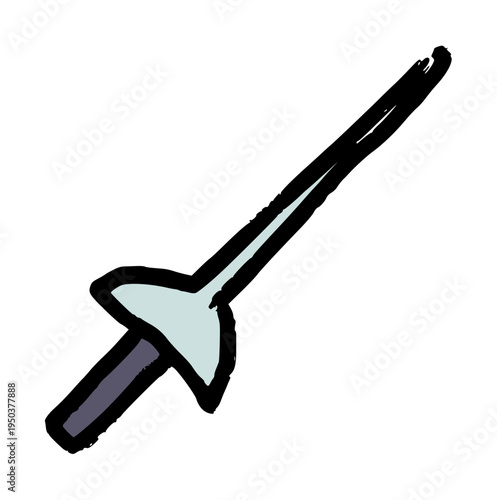 Fencing sword foil, hand drawn, crayon wax, doodle element for sports, athletic competition, hobby, rough texture doodle illustration