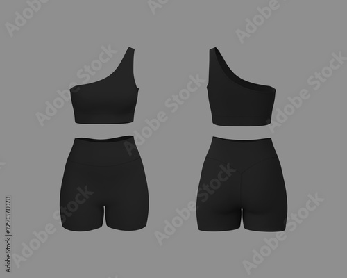 Women’s Asymmetrical Sports Bra and Short Leggings Fitness Set Mockup for Yoga, Gym and Workout