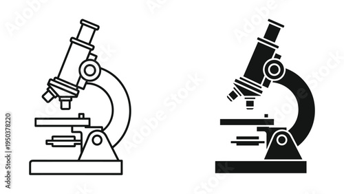 Microscope icon set, scientific research and laboratory equipment symbols