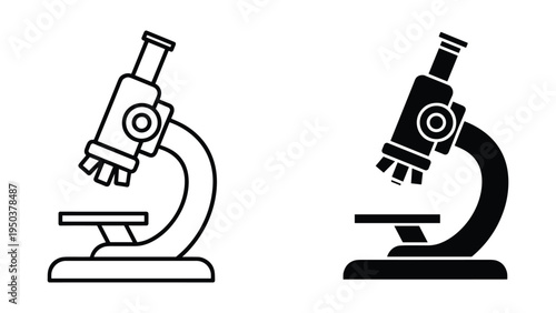 Microscope Icon Set: Outline and Silhouette for Science, Research, and Education
