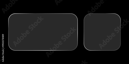 Light glass box frame with neon effect for square ux icon. Glitch abstract background glossy border technology ui shape design.