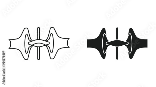 Abstract Futuristic Sci-Fi Shape Icon Set: Line Art and Solid Black Silhouette