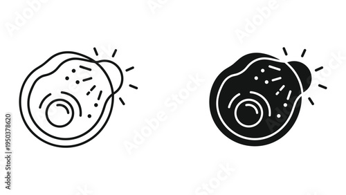 Fried Egg Icon Set: Line Art and Silhouette, Breakfast Food, Isolated on White