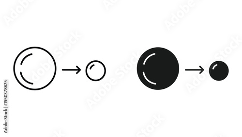 Abstract graphic of contrasting circles and arrows, representing shrinking or reduction in size