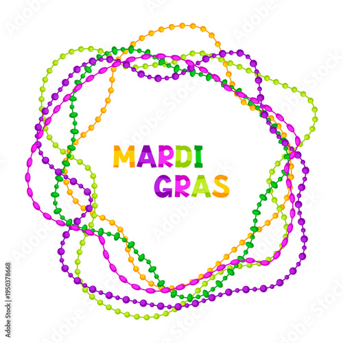 Mardi Gras party background with beads. Carnival illustration for traditional holiday or festival.