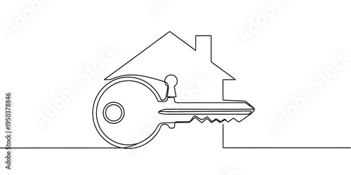 One Line House Key Symbol Real Estate Home Ownership Concept