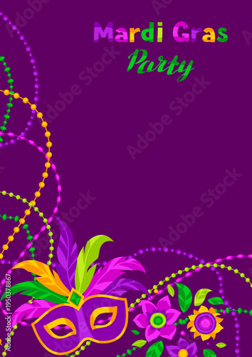 Mardi Gras party background. Carnival illustration for traditional holiday or festival.
