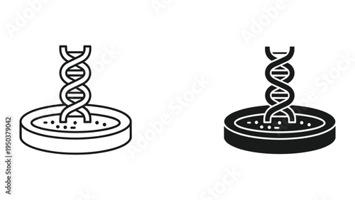 DNA Helix in Petri Dish Icons - Outline and Solid Fill - Genetics, Science, Research