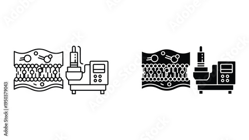 Cell Membrane Analysis Machine Icon Vector Illustration of Lipid Bilayer and Laboratory Equipment