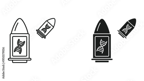 Bullet with DNA Helix Symbol Illustration - Forensic Science and Genetics Concept Icons