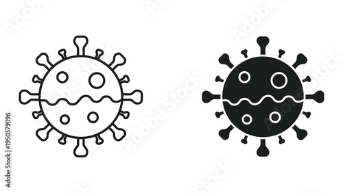Coronavirus Icon Set: Outline and Solid Black Vector Illustrations