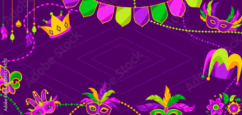 Mardi Gras party background. Carnival illustration for traditional holiday or festival.