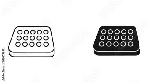 Two Icons: Outline and Filled - Muffin Tin / Baking Pan with Round Cups