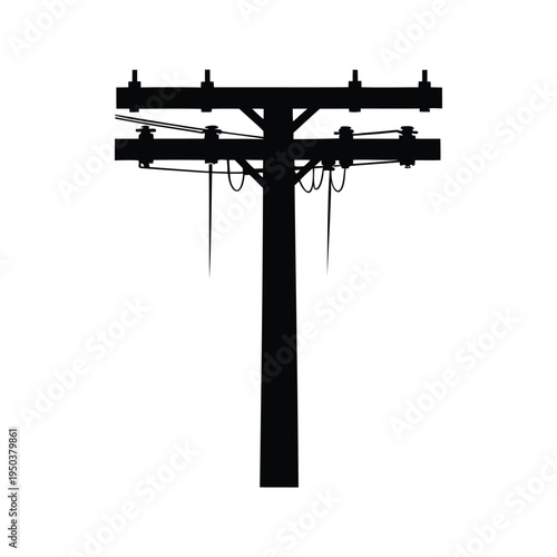 Black and white silhouette of a power line vector illustration,A detailed black and white silhouette of a power line vector illustration
