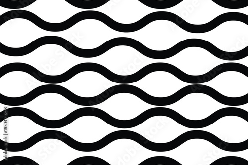 Seamless Black and White Wavy Line Pattern Vector Background for Modern Graphic Design, Web Banners, and Abstract Textile Prints
