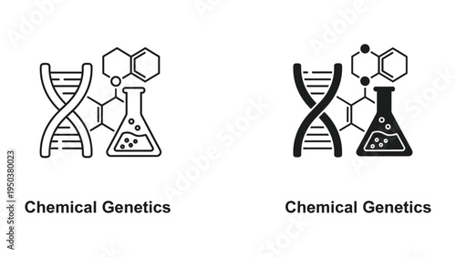 Chemical Genetics Icons: DNA Helix, Molecular Structure, and Flask, Representing Science and Research