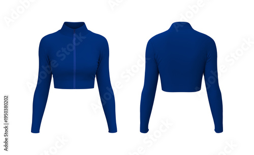 Women’s Cropped Full-Zip Jacket Mockup. Front and Back View